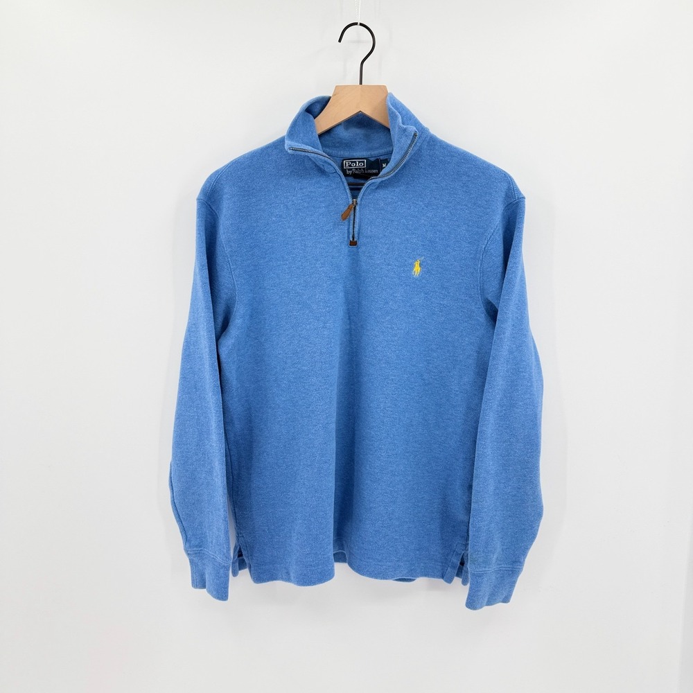 Polo Ralph Lauren Mens M Light Blue Ribbed Quarter Zip Pullover Preppy Golf